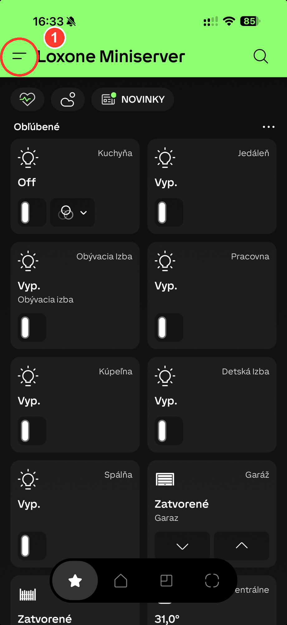 Loxone app menu